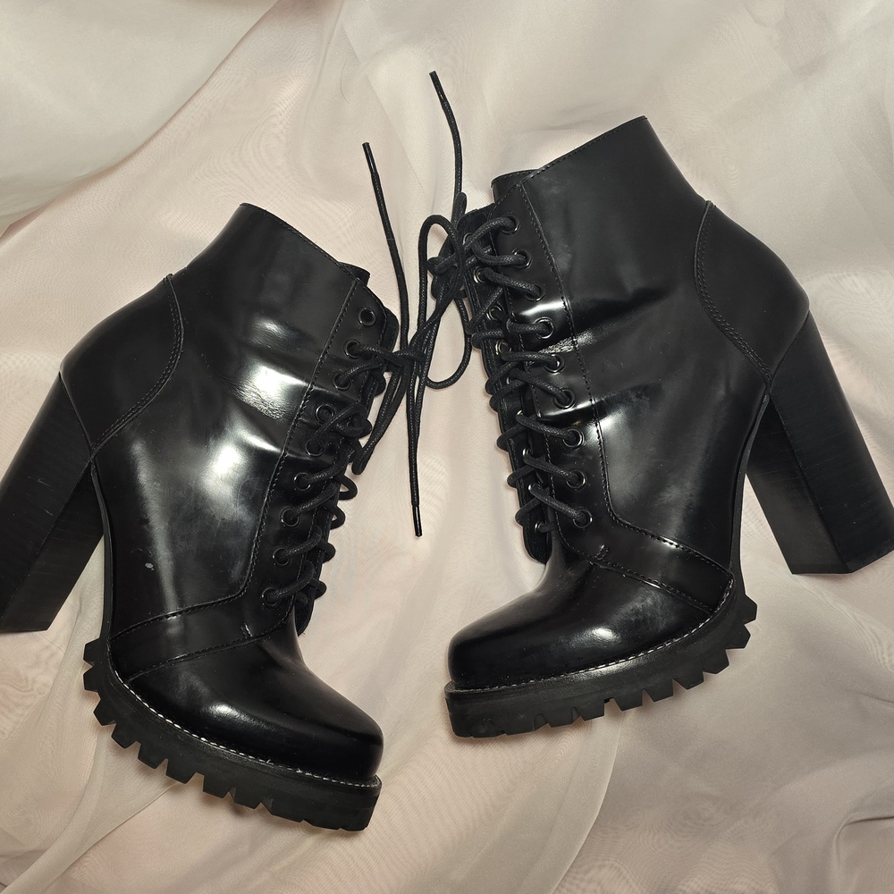 Jeffrey Campbell Black Heeled Lace-Up Boots